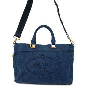 Prada Denim City Calf Bag Navy Blue denim tote bag